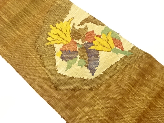 手織り真綿紬抽象草花模様織出し名古屋帯